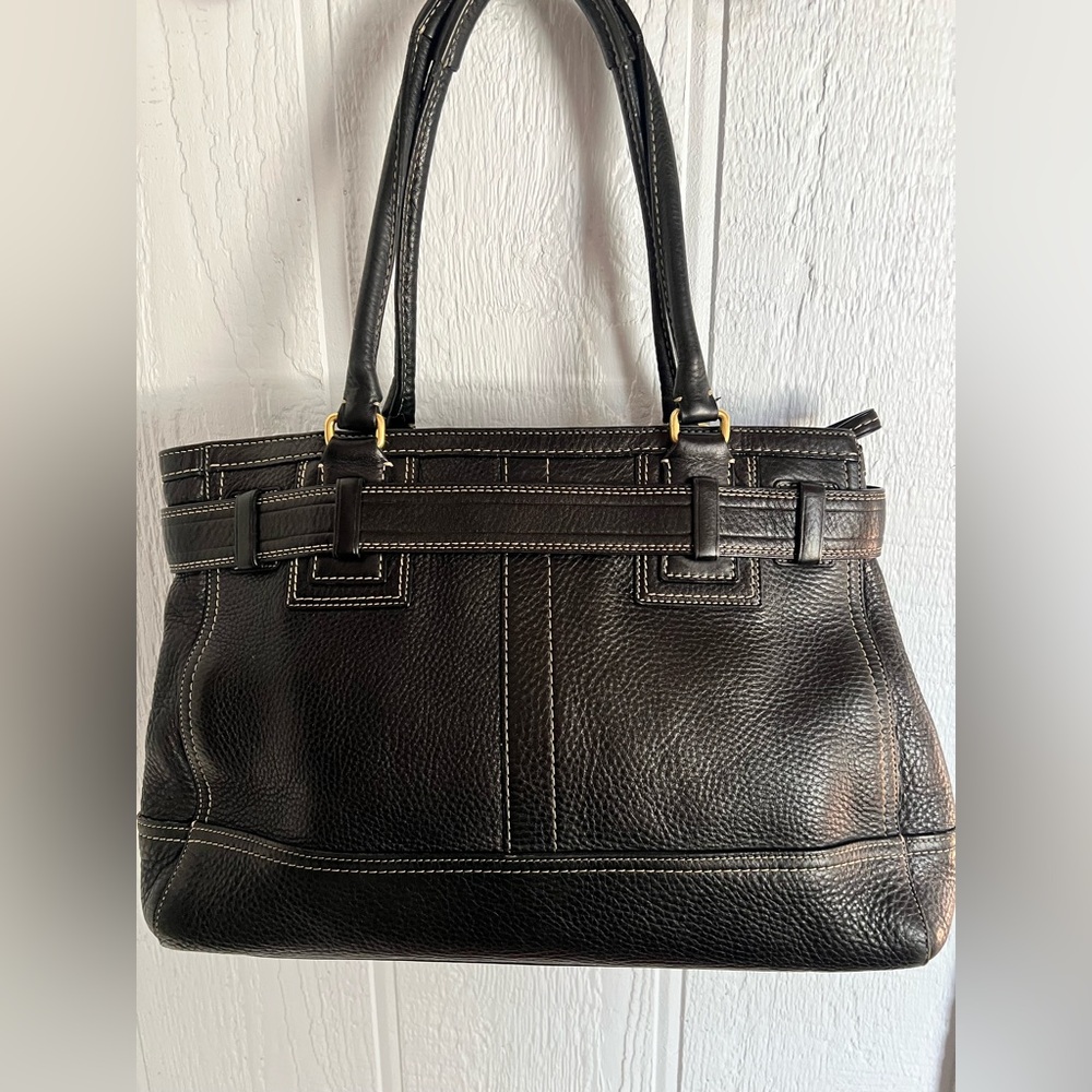 Coach Hampton VTG Black Pebbled Leather Shoulder Bag  brass hardware GUC - Picture 6 of 13